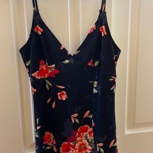 floral black with red and pink flowers, slit, knee length form fitting XS